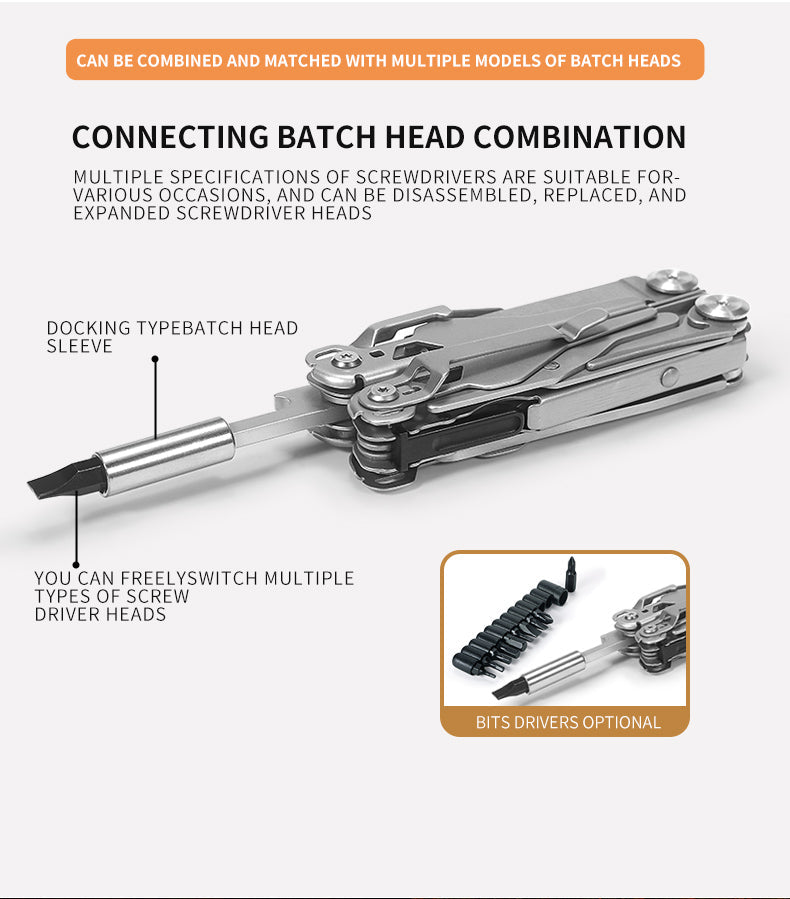 18 in 1 Silvery Outdoor Multitool Pliers Stainless Steel Folding Full Locking Combination Camping Multitool Pliers With Bits Driver-4