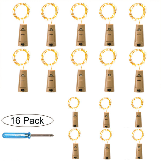 16 Packs Wine Bottle Lights with Cork, Battery Operated 20 LED Cork Shape Silver Wire Fairy Mini String Lights
