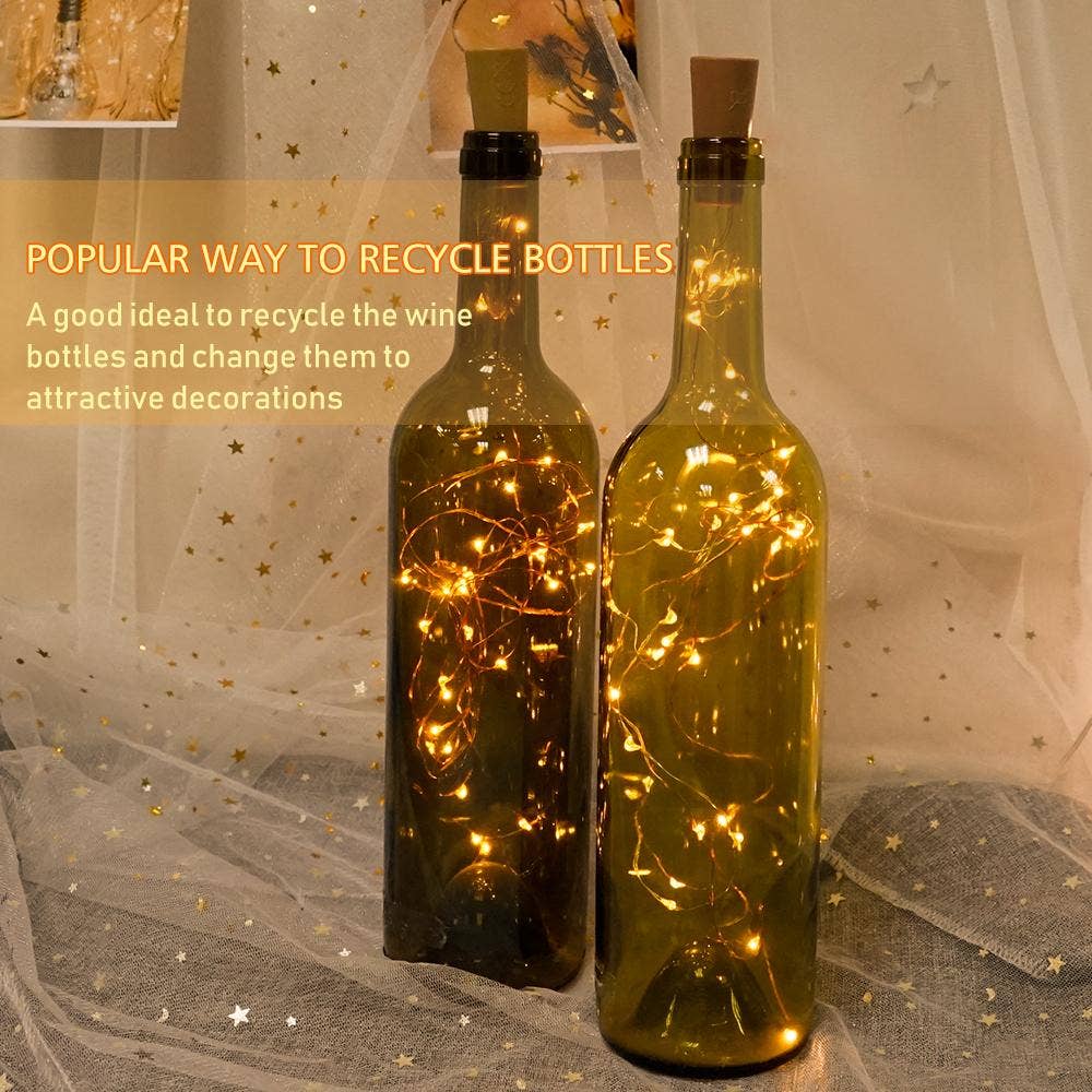16 Packs Wine Bottle Lights with Cork, Battery Operated 20 LED Cork Shape Silver Wire Fairy Mini String Lights